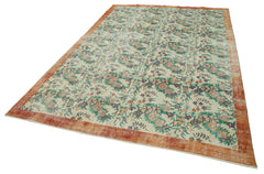 Vintage Bej Eskitme Pamuk Yün El Dokuma Halısı 212x316 Agacan