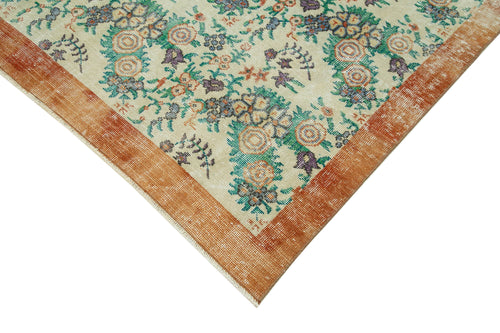 Vintage Bej Eskitme Pamuk Yün El Dokuma Halısı 212x316 Agacan