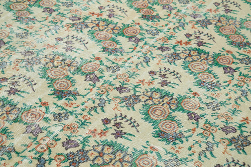 Vintage Bej Eskitme Pamuk Yün El Dokuma Halısı 212x316 Agacan