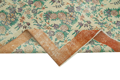 Vintage Bej Eskitme Pamuk Yün El Dokuma Halısı 212x316 Agacan