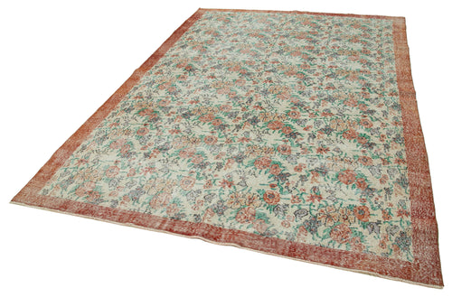 Vintage Bej Eskitme Pamuk Yün El Dokuma Halısı 213x305 Agacan