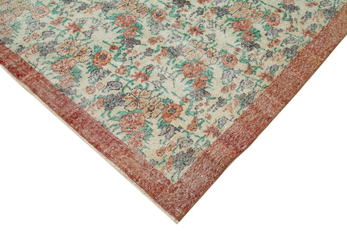 Vintage Bej Eskitme Pamuk Yün El Dokuma Halısı 213x305 Agacan