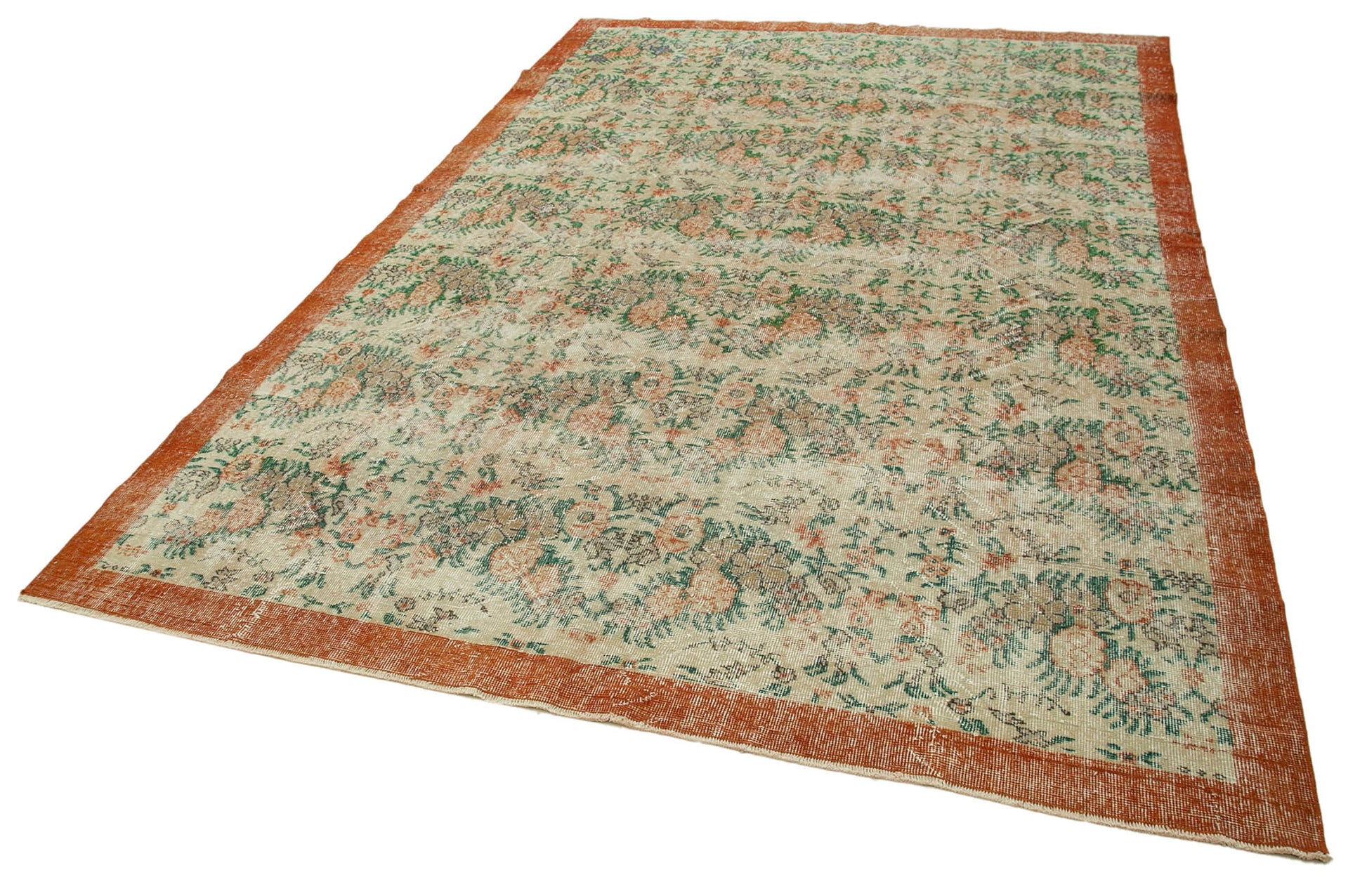 Vintage Bej Eskitme Pamuk Yün El Dokuma Halısı 213x328 Agacan