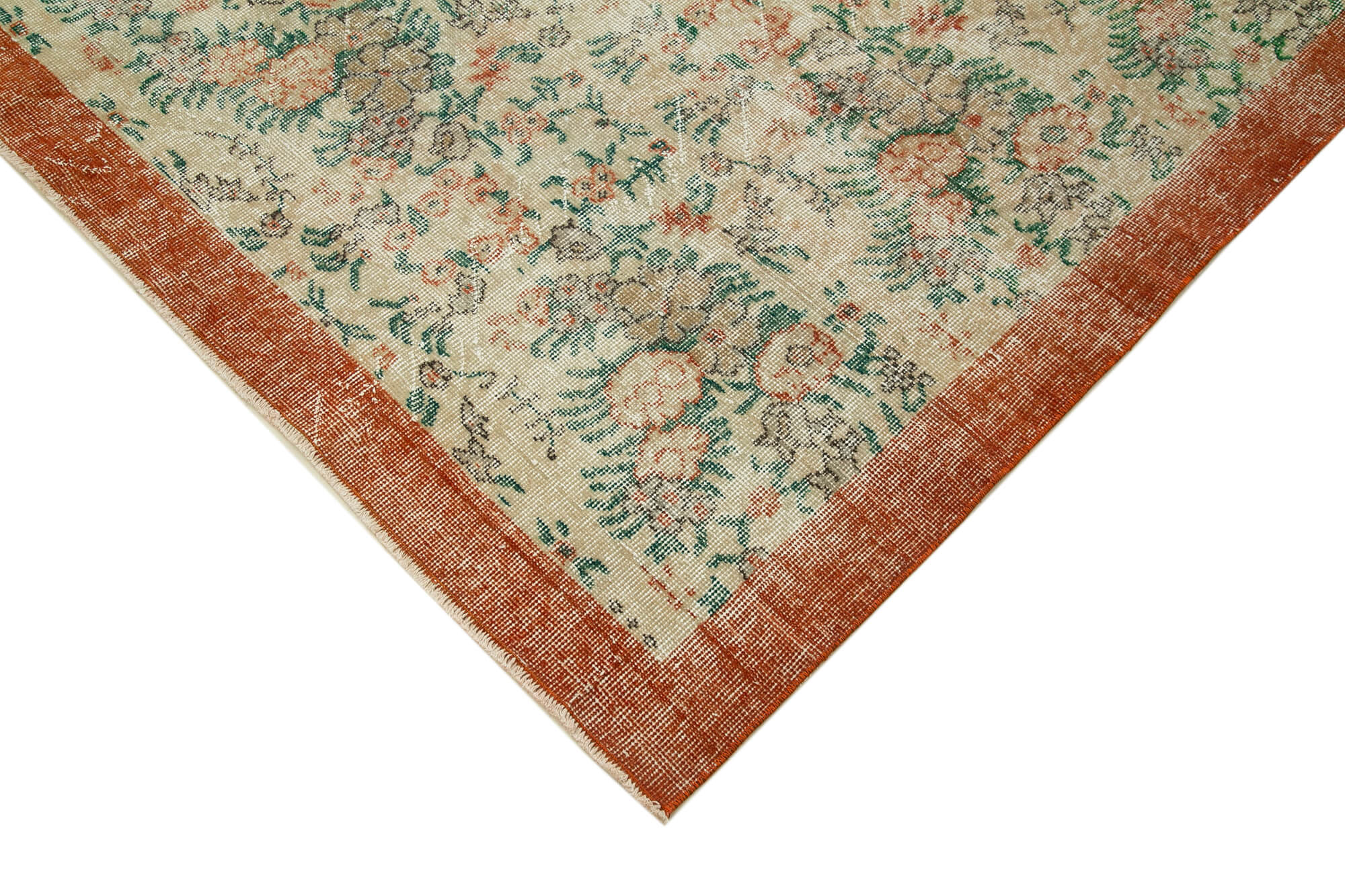 Vintage Bej Eskitme Pamuk Yün El Dokuma Halısı 213x328 Agacan