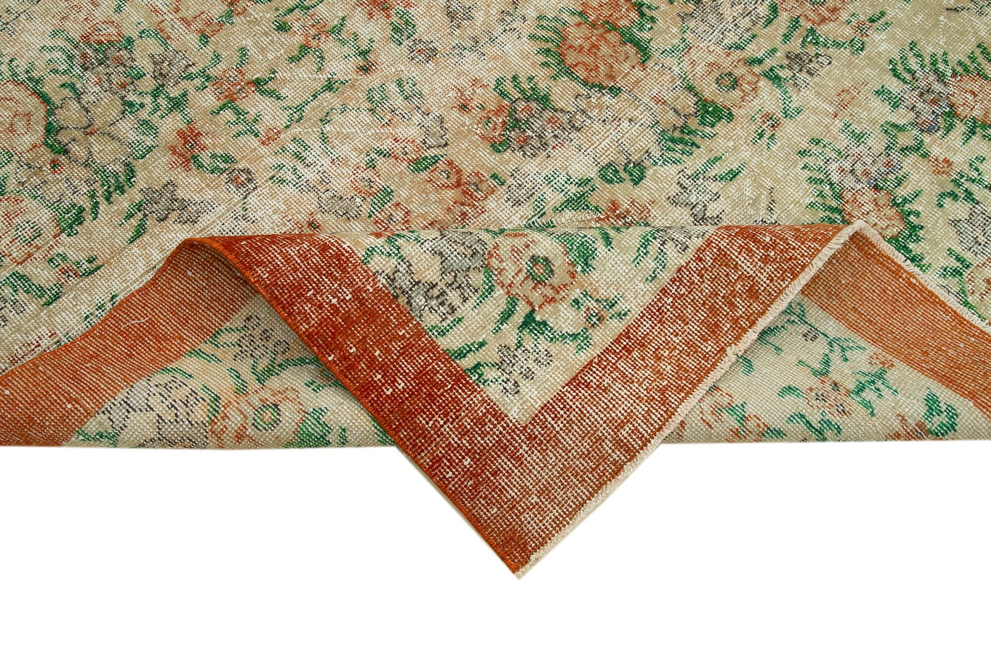 Vintage Bej Eskitme Pamuk Yün El Dokuma Halısı 213x328 Agacan