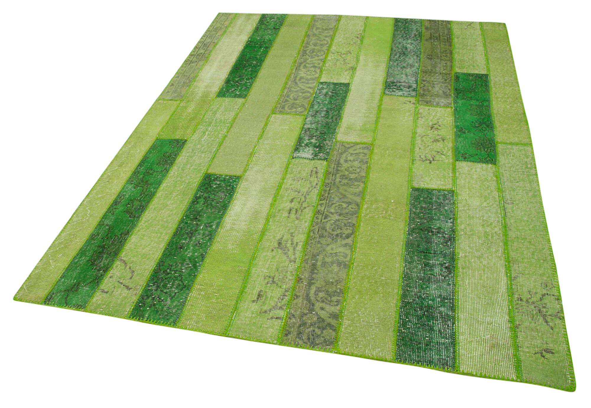 Kırk Yama Yeşil Patchwork Pamuk Yün El Dokuma Halısı 174x243 Agacan