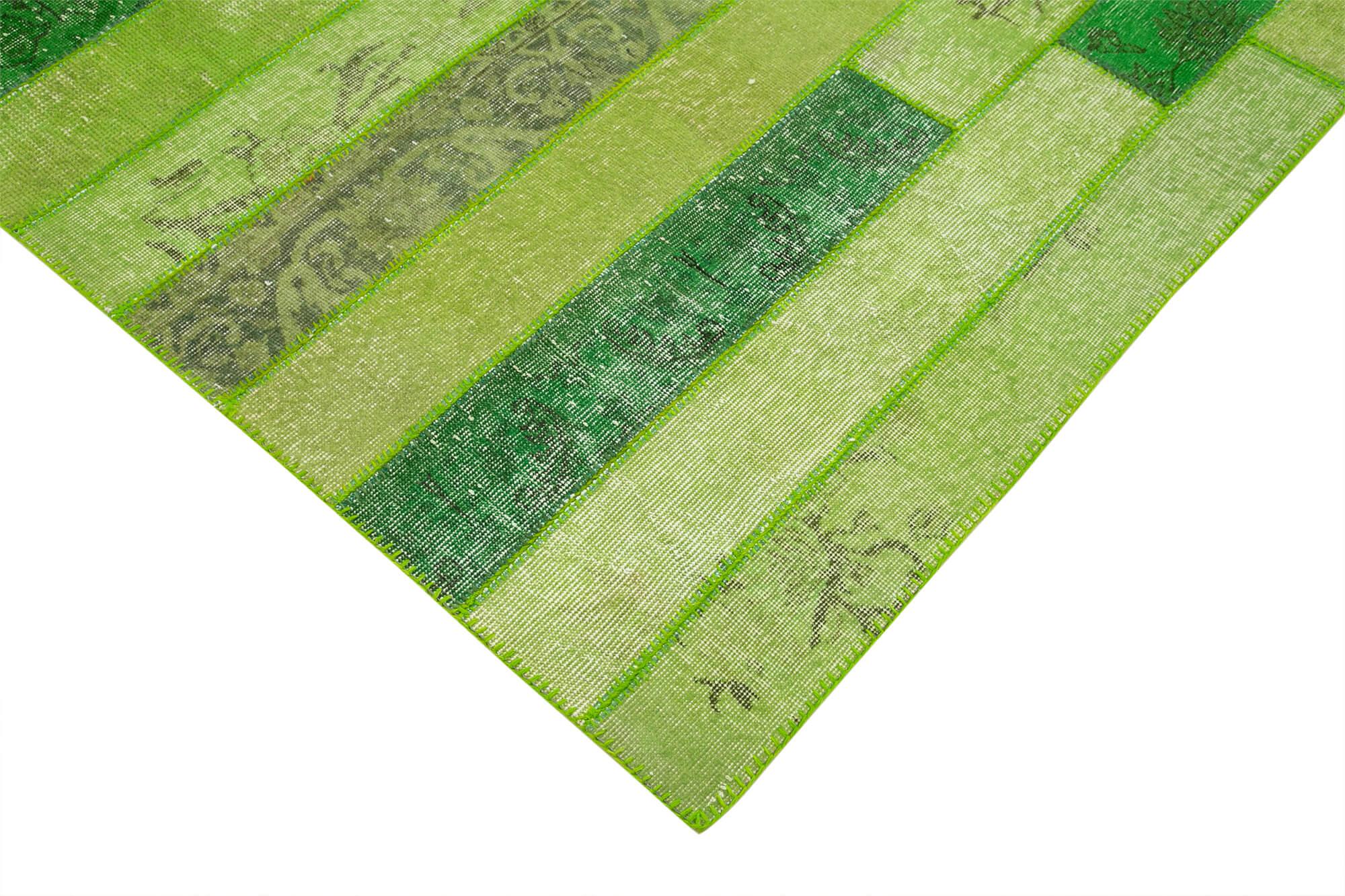 Kırk Yama Yeşil Patchwork Pamuk Yün El Dokuma Halısı 174x243 Agacan