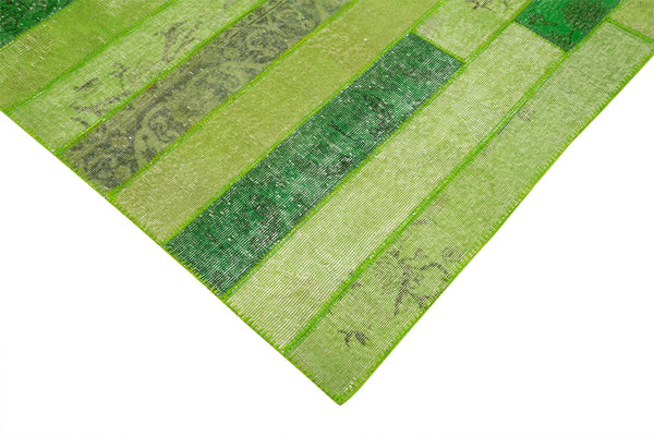 Kırk Yama Yeşil Patchwork Pamuk Yün El Dokuma Halısı 174x243 Agacan