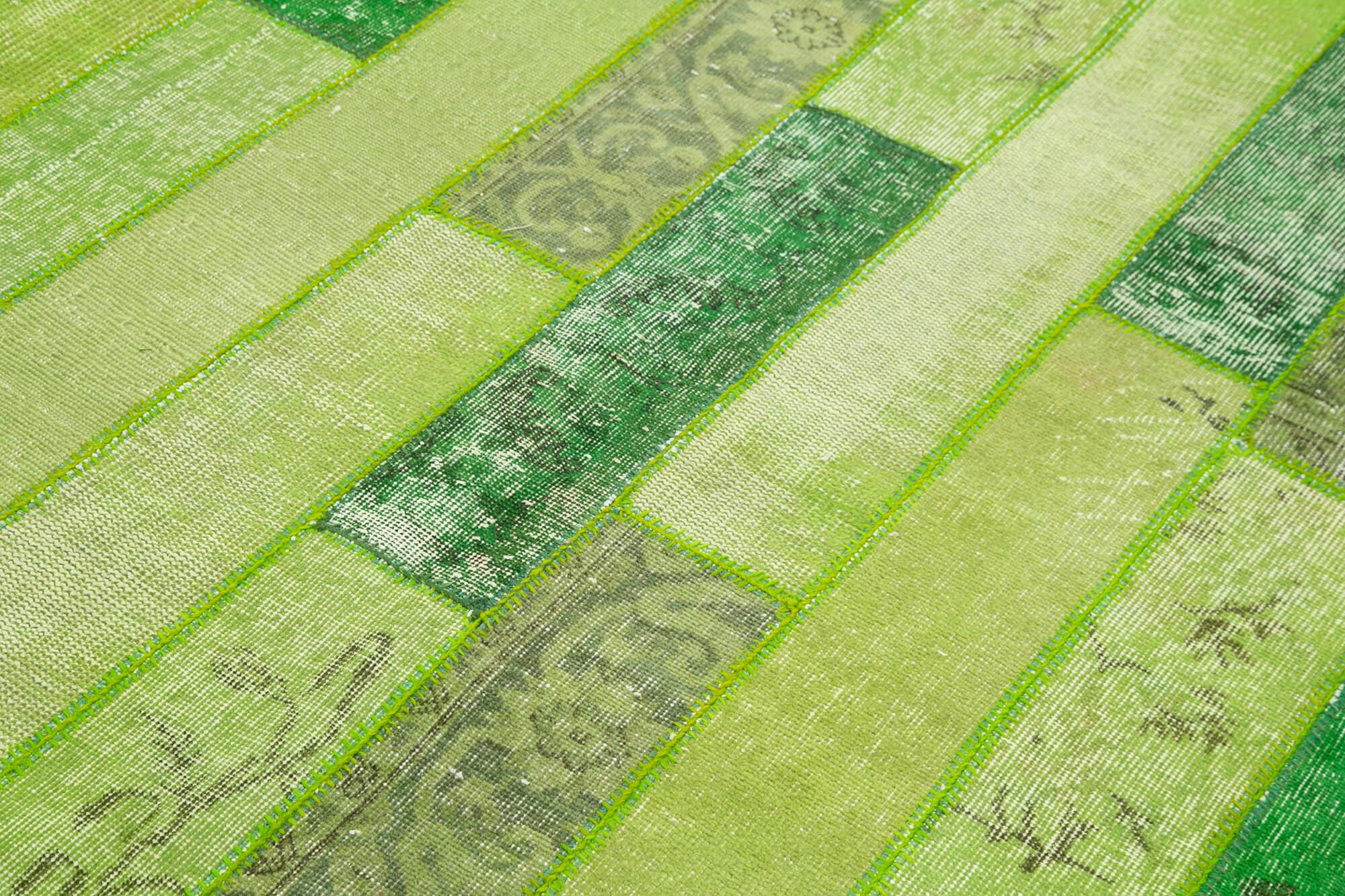 Kırk Yama Yeşil Patchwork Pamuk Yün El Dokuma Halısı 174x243 Agacan