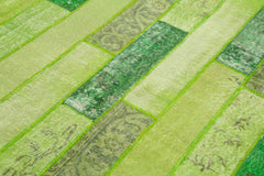Kırk Yama Yeşil Patchwork Pamuk Yün El Dokuma Halısı 174x243 Agacan