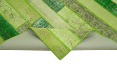 Kırk Yama Yeşil Patchwork Pamuk Yün El Dokuma Halısı 174x243 Agacan