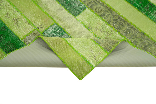 Kırk Yama Yeşil Patchwork Pamuk Yün El Dokuma Halısı 174x243 Agacan