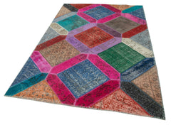 Kırk Yama Mavi Patchwork Pamuk Yün El Dokuma Halısı 159x243 Agacan