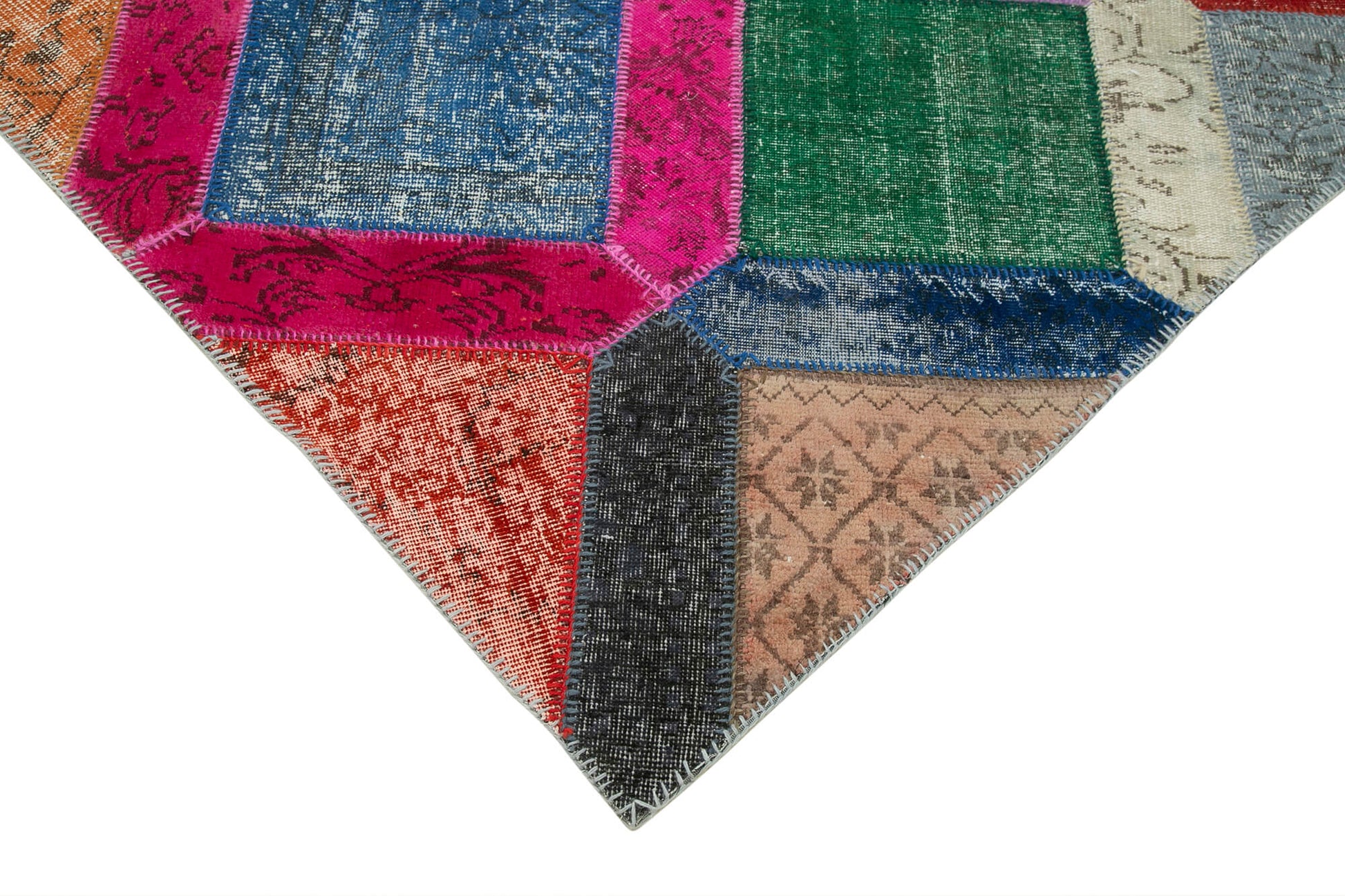 Kırk Yama Mavi Patchwork Pamuk Yün El Dokuma Halısı 159x243 Agacan