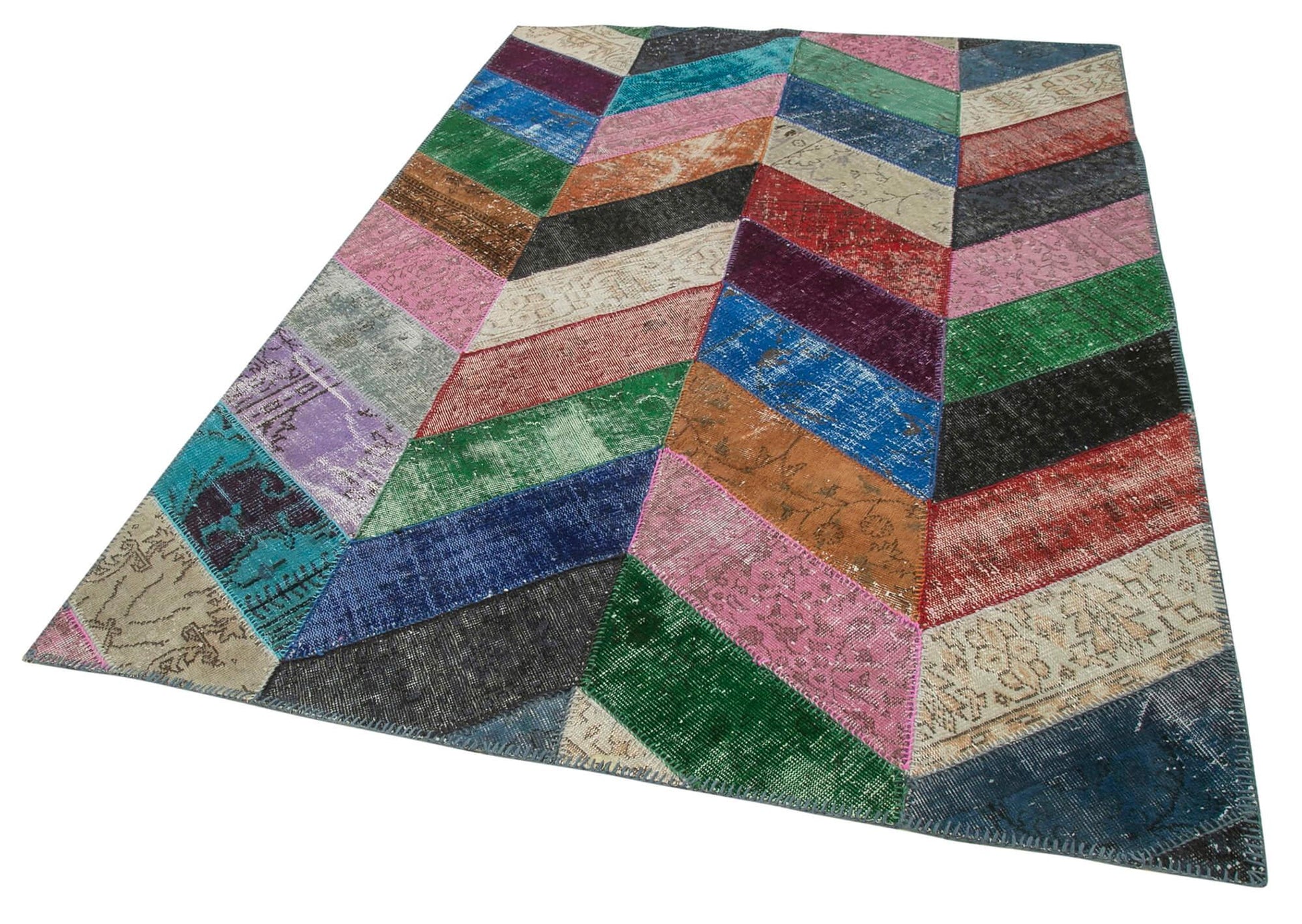 Kırk Yama Mavi Patchwork Pamuk Yün El Dokuma Halısı 170x246 Agacan