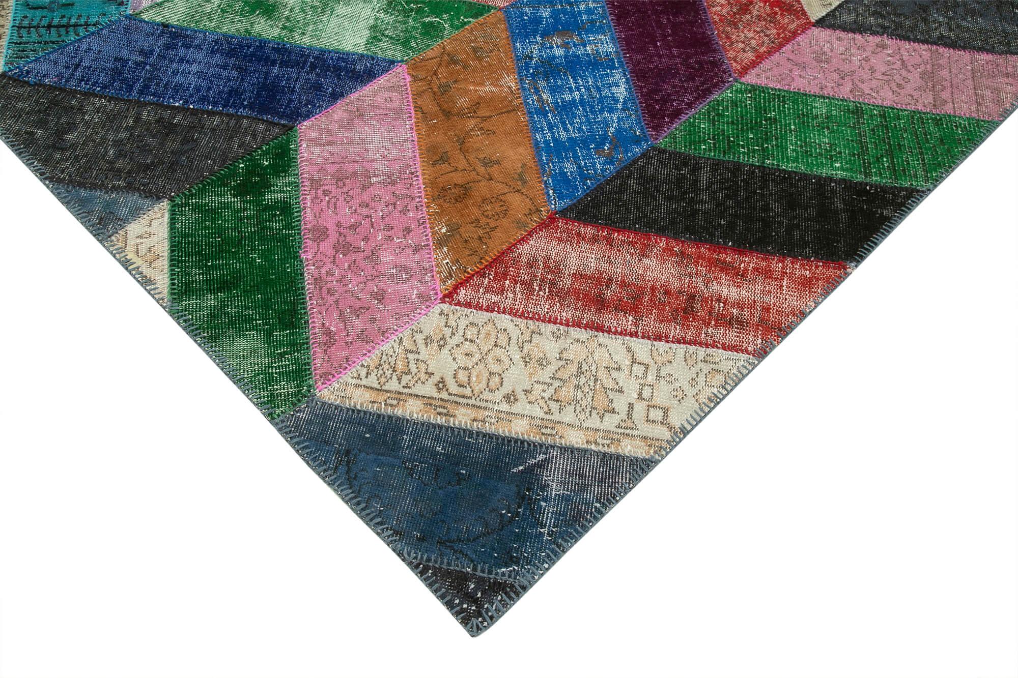 Kırk Yama Mavi Patchwork Pamuk Yün El Dokuma Halısı 170x246 Agacan