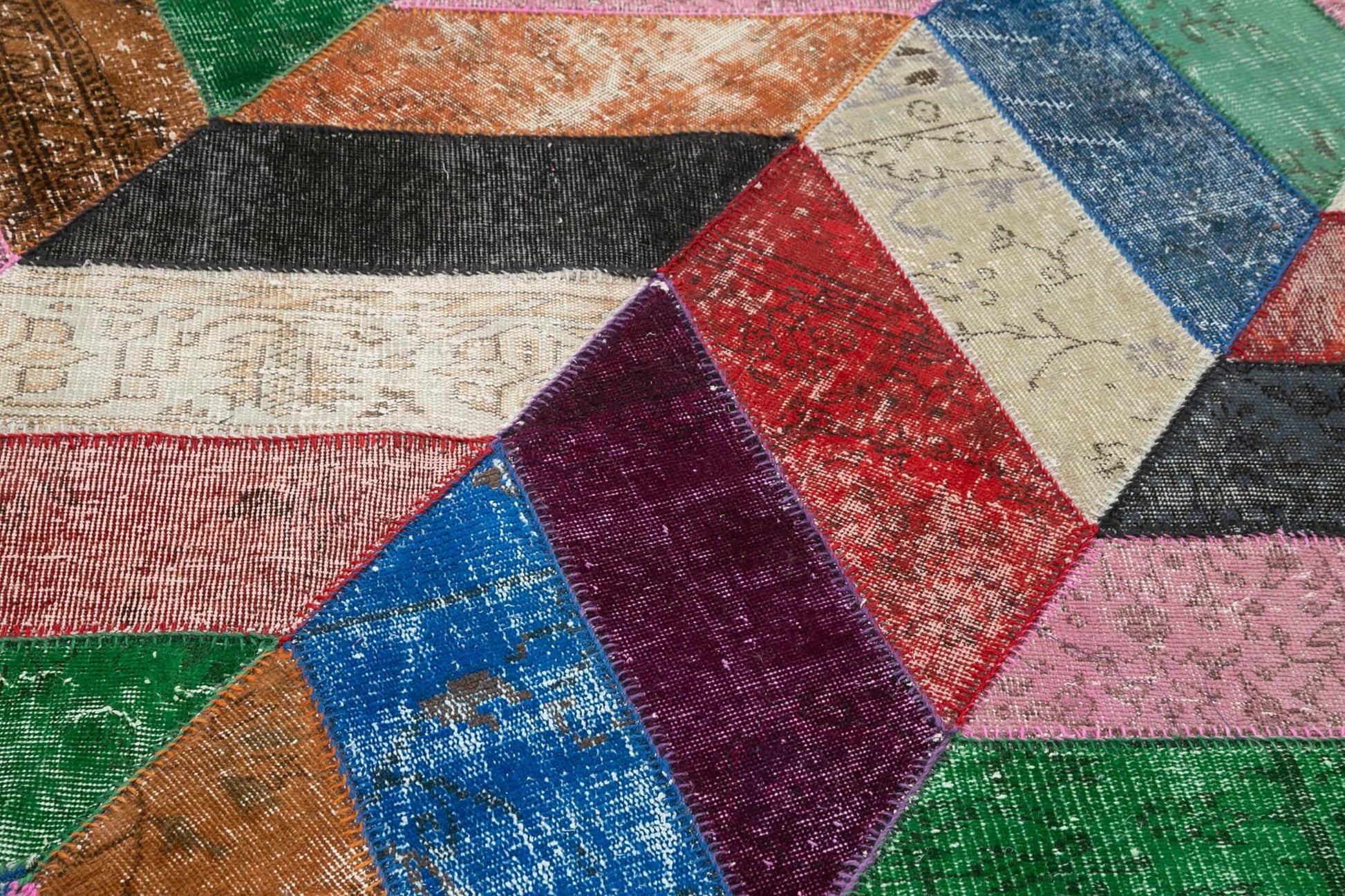 Kırk Yama Mavi Patchwork Pamuk Yün El Dokuma Halısı 170x246 Agacan