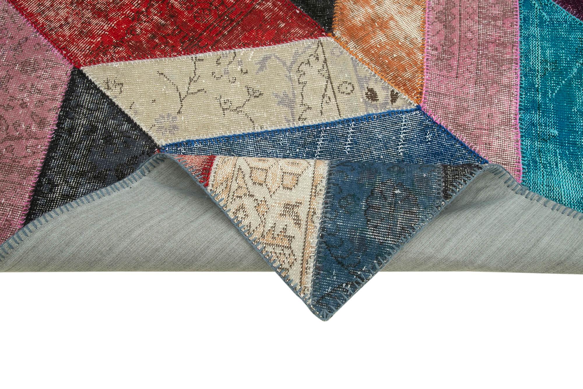 Kırk Yama Mavi Patchwork Pamuk Yün El Dokuma Halısı 170x246 Agacan