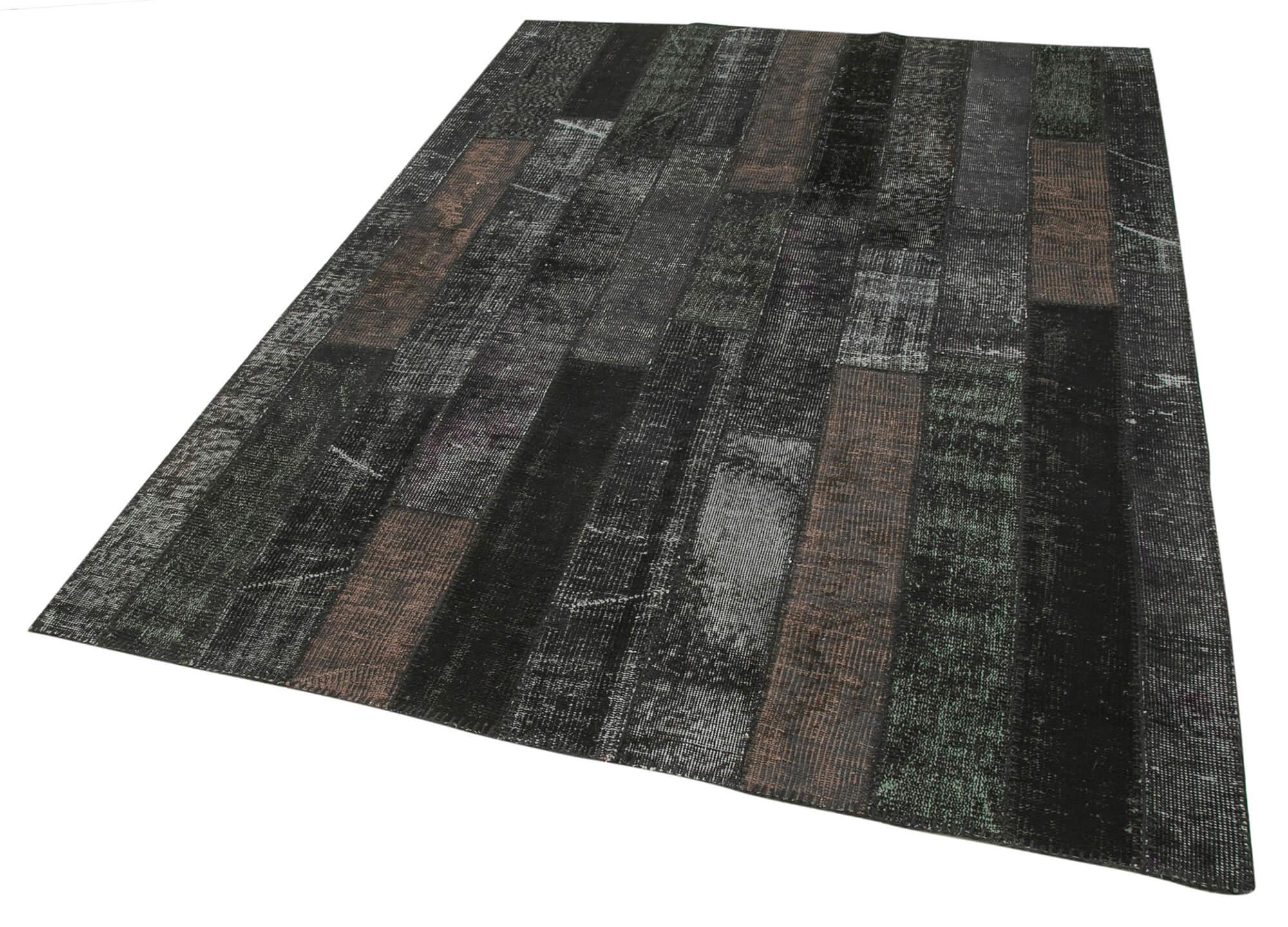 Kırk Yama Siyah Patchwork Pamuk Yün El Dokuma Halısı 171x243 Agacan