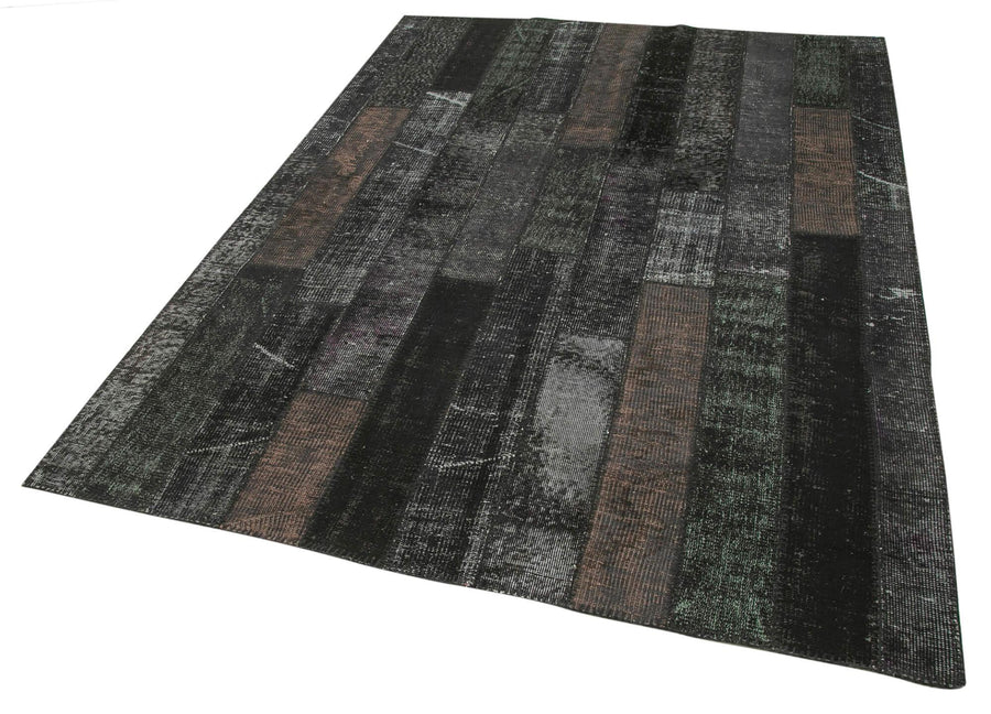 Kırk Yama Siyah Patchwork Pamuk Yün El Dokuma Halısı 171x243 Agacan
