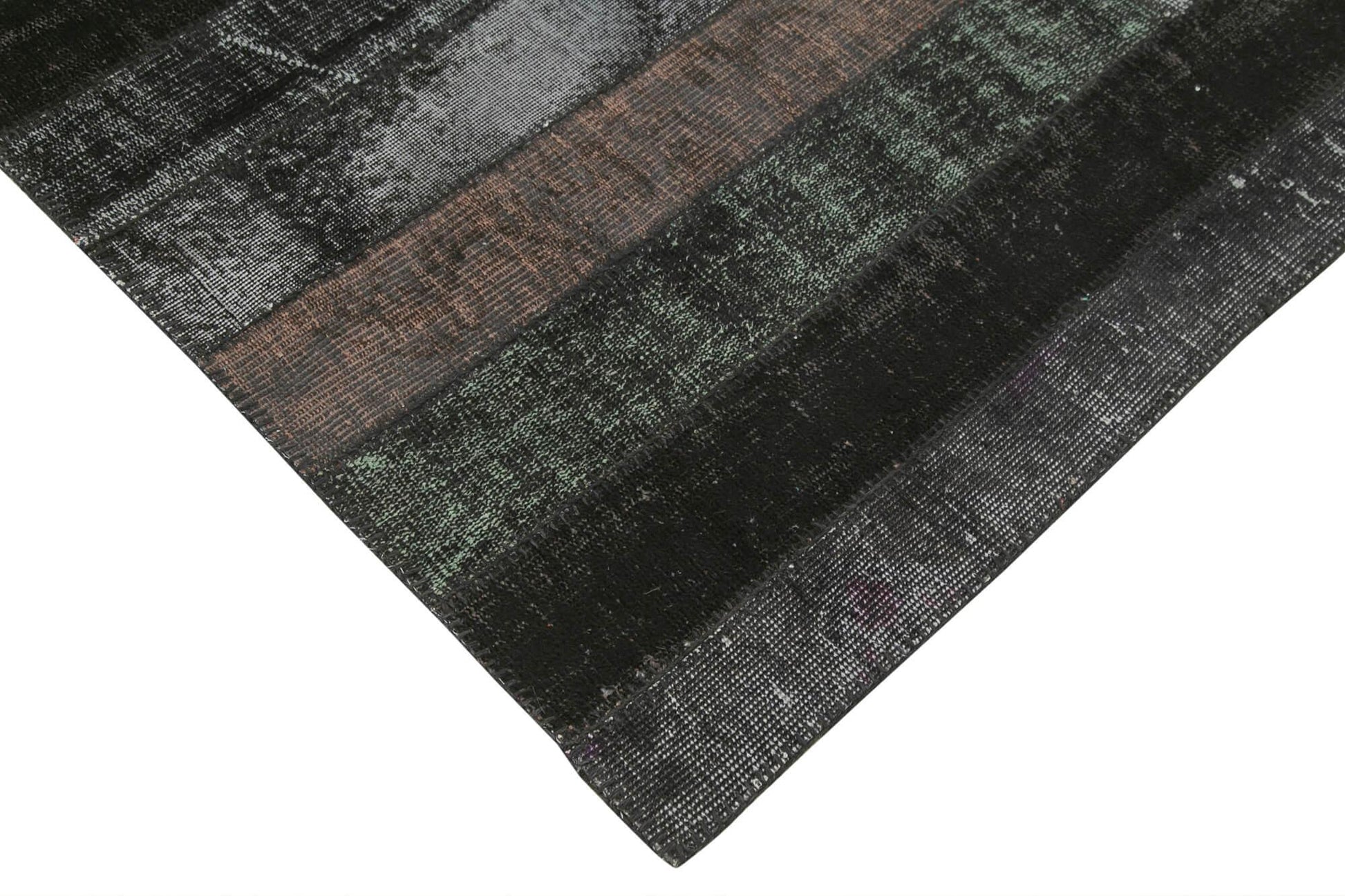 Kırk Yama Siyah Patchwork Pamuk Yün El Dokuma Halısı 171x243 Agacan