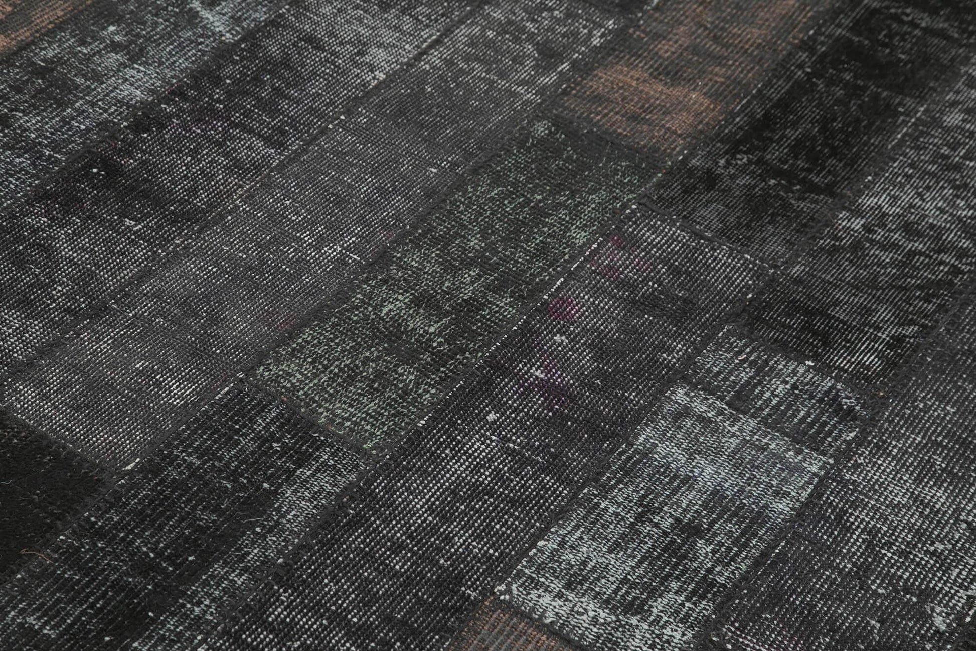 Kırk Yama Siyah Patchwork Pamuk Yün El Dokuma Halısı 171x243 Agacan