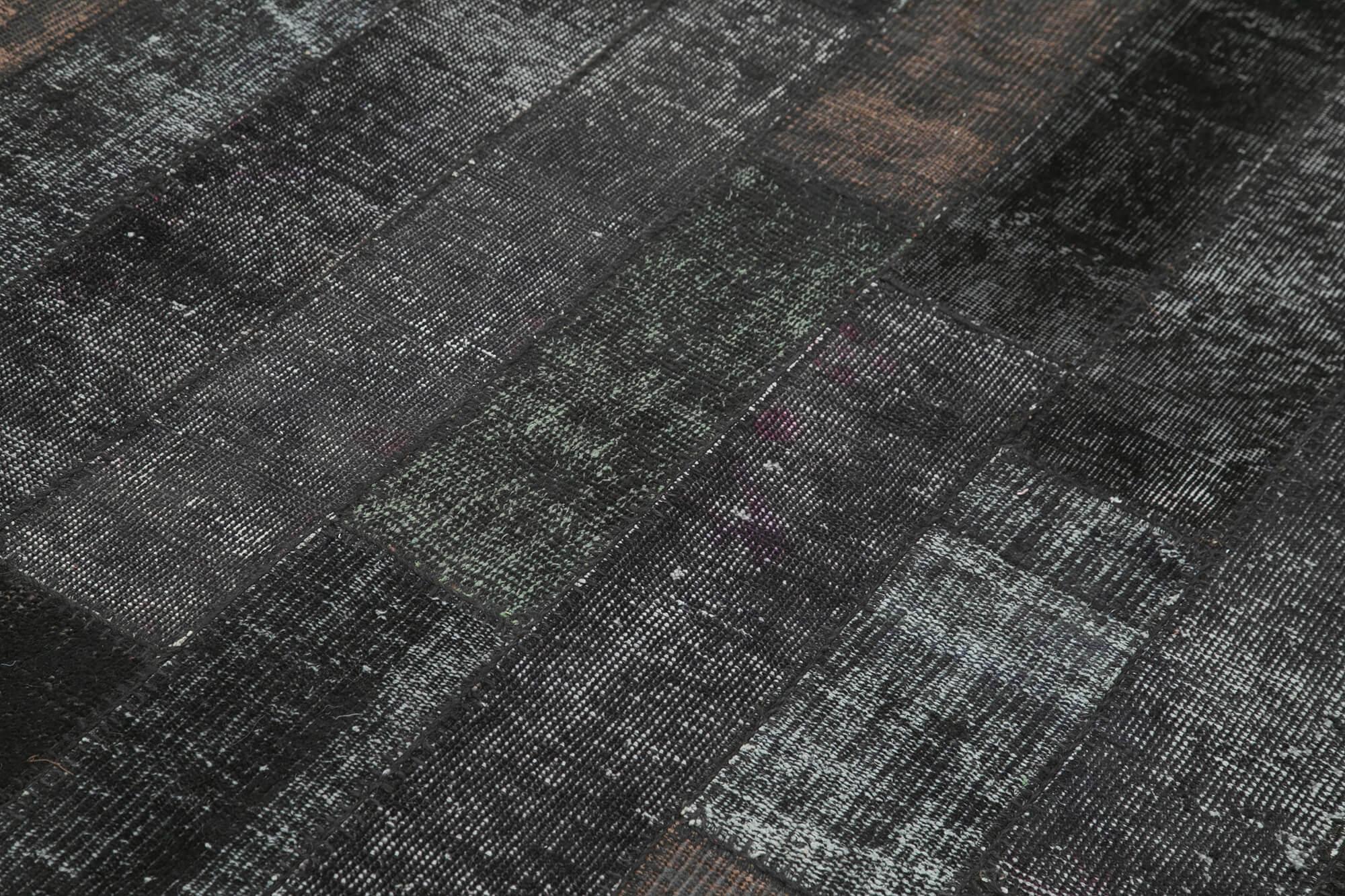 Kırk Yama Siyah Patchwork Pamuk Yün El Dokuma Halısı 171x243 Agacan