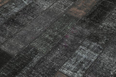 Kırk Yama Siyah Patchwork Pamuk Yün El Dokuma Halısı 171x243 Agacan