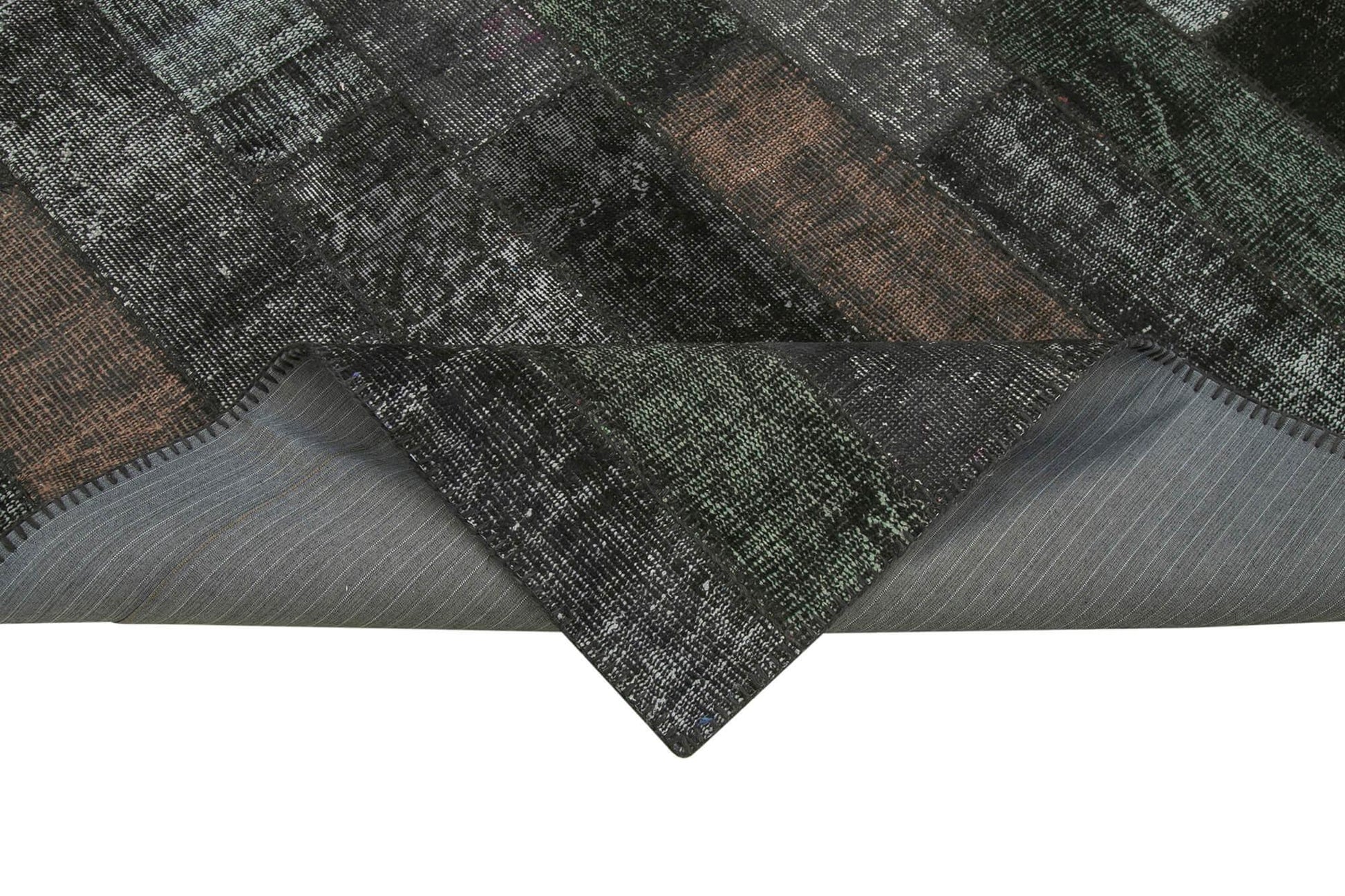 Kırk Yama Siyah Patchwork Pamuk Yün El Dokuma Halısı 171x243 Agacan