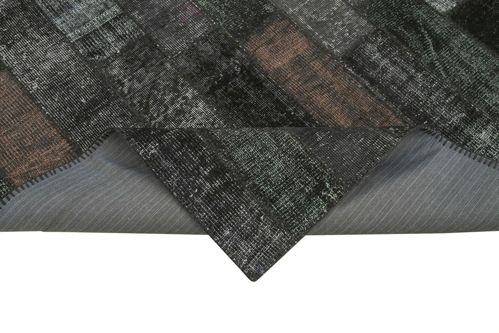 Kırk Yama Siyah Patchwork Pamuk Yün El Dokuma Halısı 171x243 Agacan