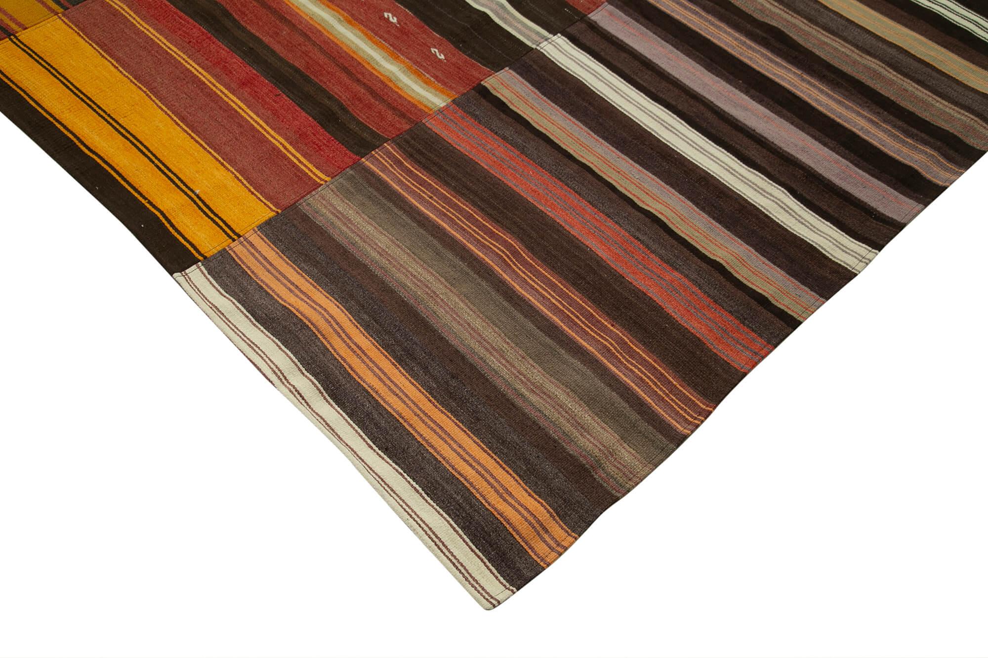 Kırk Yama Kahverengi Patchwork Pamuk Yün El Dokuma Halısı 313x410 Agacan