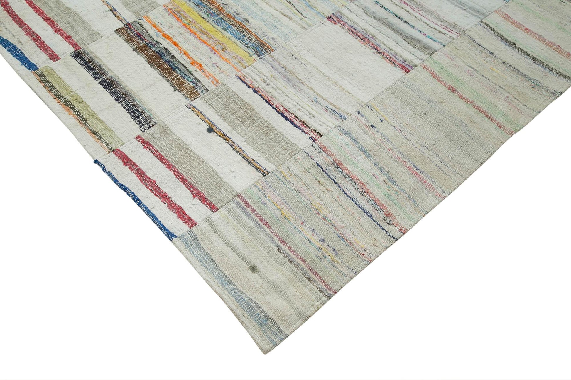 Kırk Yama Bej Patchwork Pamuk Yün El Dokuma Halısı 305x408 Agacan