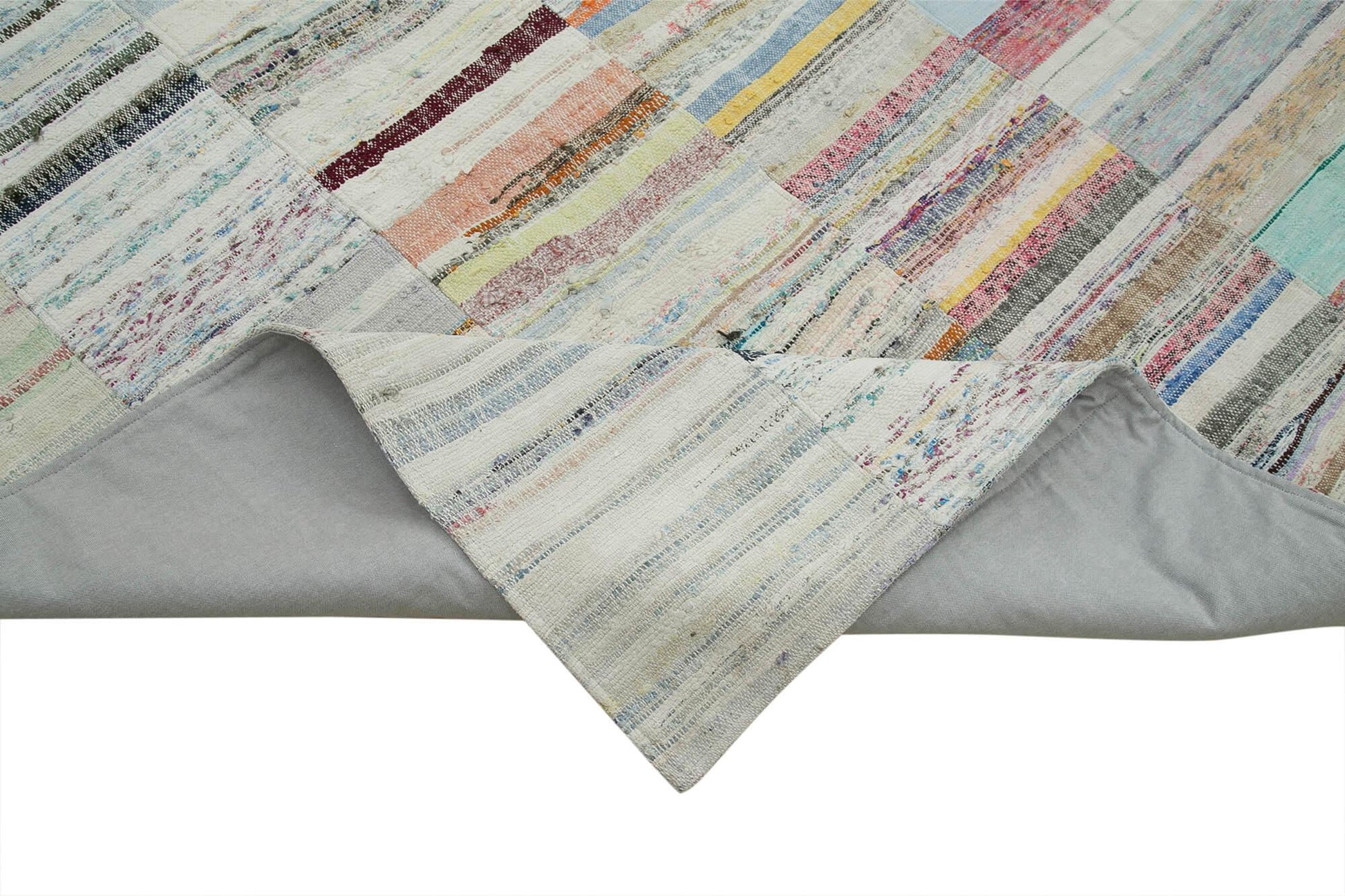 Kırk Yama Bej Patchwork Pamuk Yün El Dokuma Halısı 305x408 Agacan
