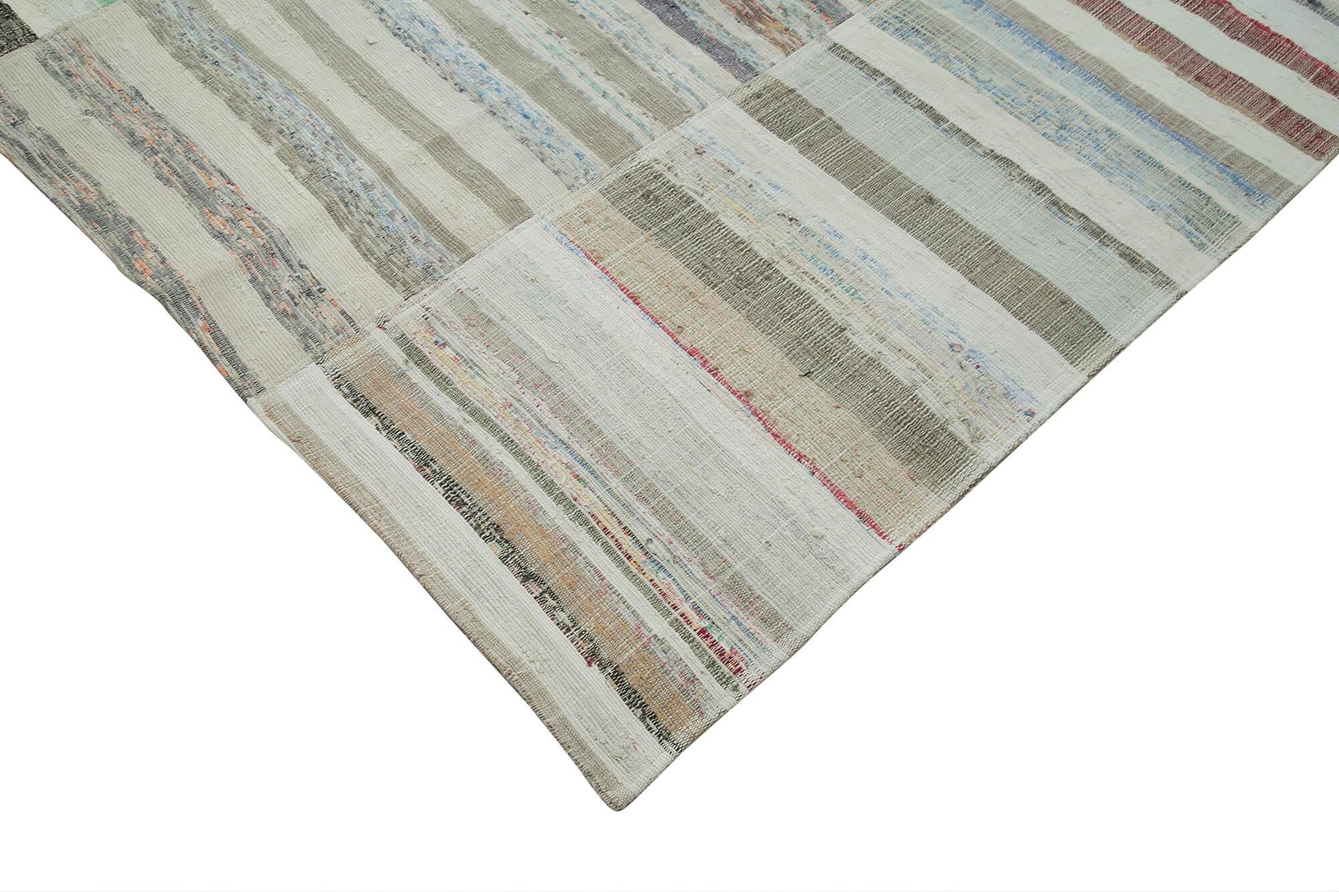 Kırk Yama Bej Patchwork Pamuk Yün El Dokuma Halısı 285x410 Agacan