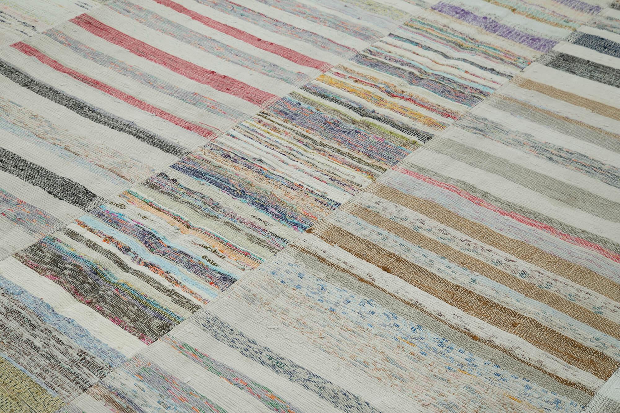 Kırk Yama Bej Patchwork Pamuk Yün El Dokuma Halısı 285x410 Agacan
