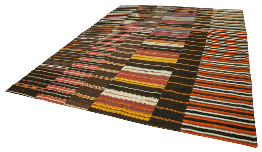 Kırk Yama Kahverengi Patchwork Pamuk Yün El Dokuma Halısı 312x408 Agacan