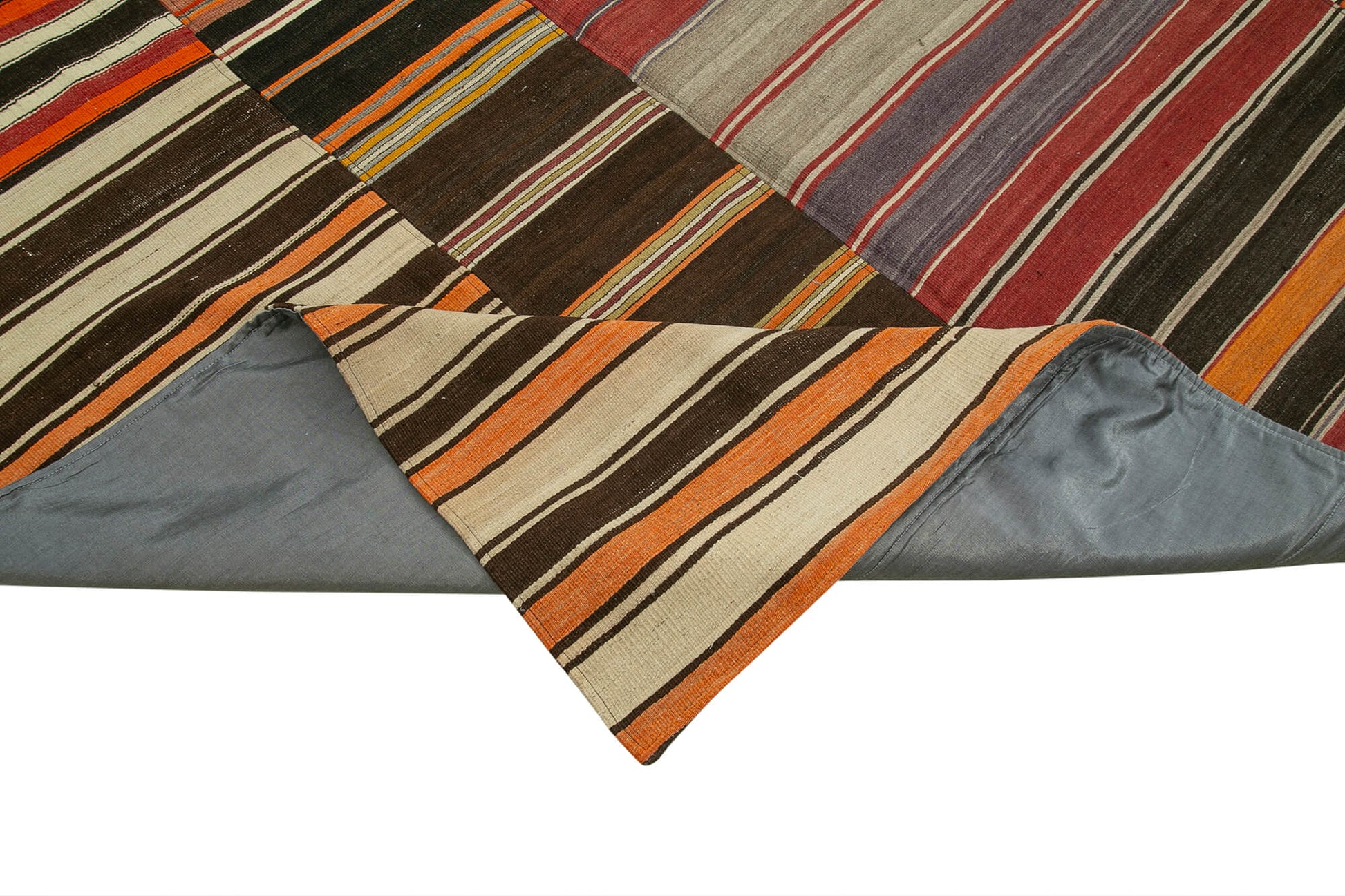 Kırk Yama Kahverengi Patchwork Pamuk Yün El Dokuma Halısı 312x408 Agacan