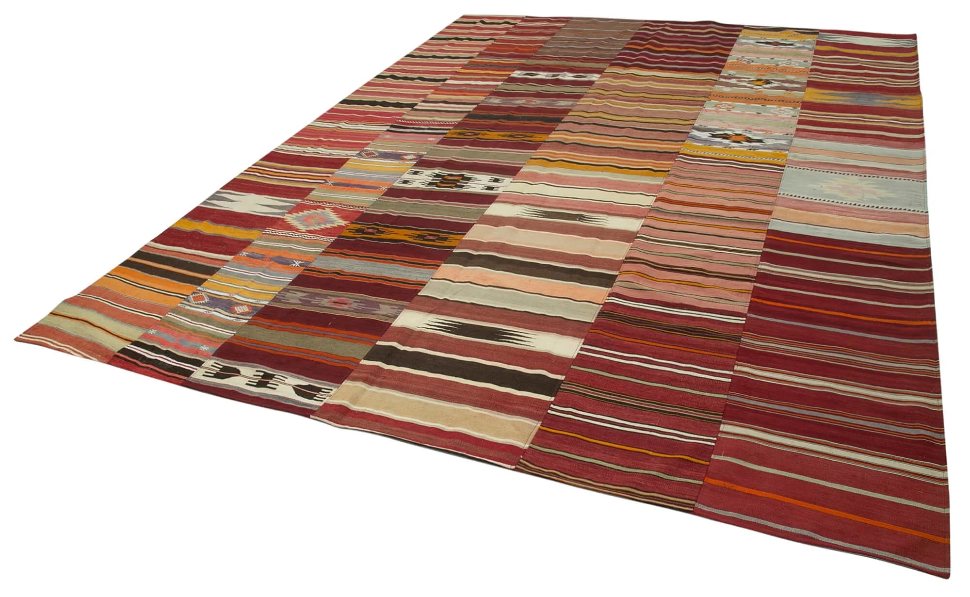 Kırk Yama Pembe Patchwork Pamuk Yün El Dokuma Halısı 305x404 Agacan