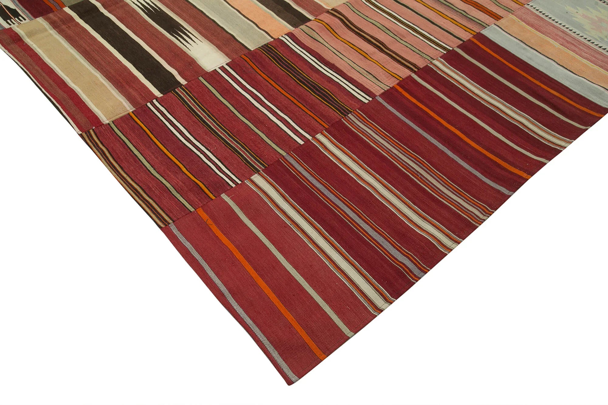 Kırk Yama Pembe Patchwork Pamuk Yün El Dokuma Halısı 305x404 Agacan