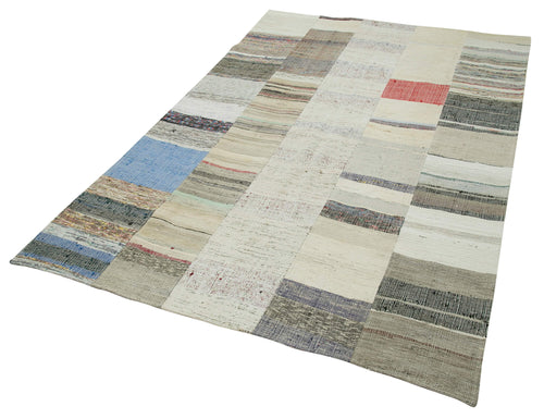Kırk Yama Bej Patchwork Pamuk Yün El Dokuma Halısı 170x260 Agacan