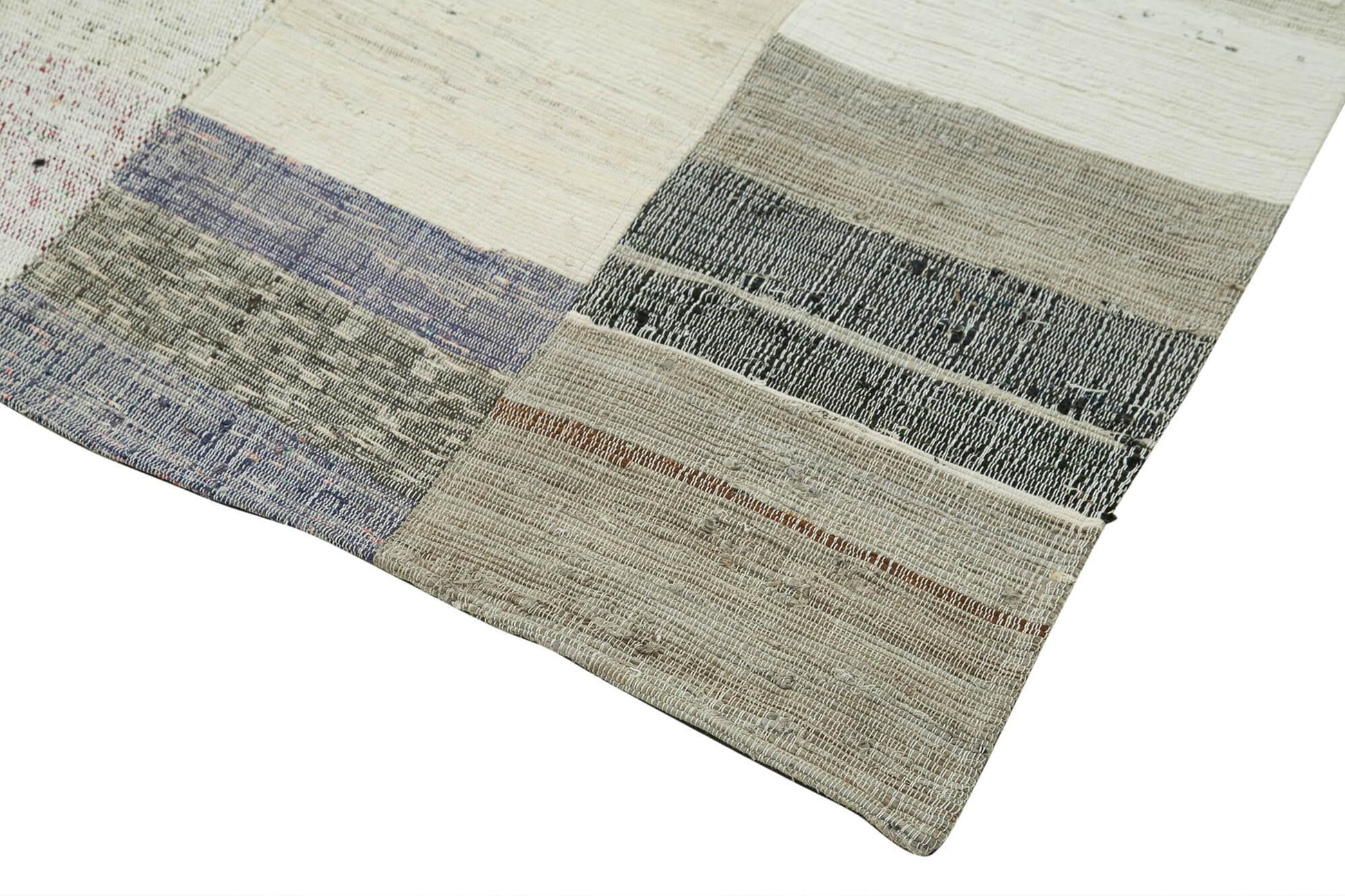 Kırk Yama Bej Patchwork Pamuk Yün El Dokuma Halısı 170x260 Agacan