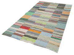 Kırk Yama Gri Patchwork Pamuk Yün El Dokuma Halısı 158x260 Agacan