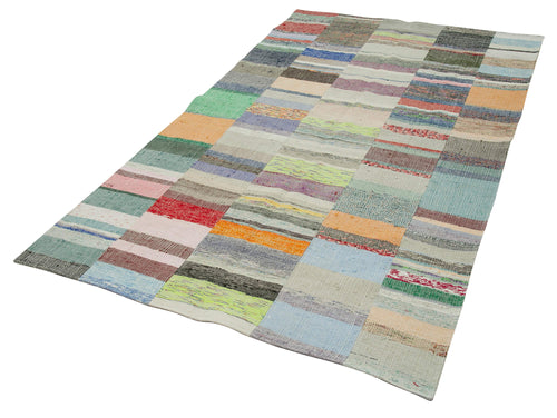 Kırk Yama Gri Patchwork Pamuk Yün El Dokuma Halısı 158x260 Agacan