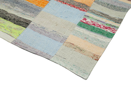 Kırk Yama Gri Patchwork Pamuk Yün El Dokuma Halısı 158x260 Agacan