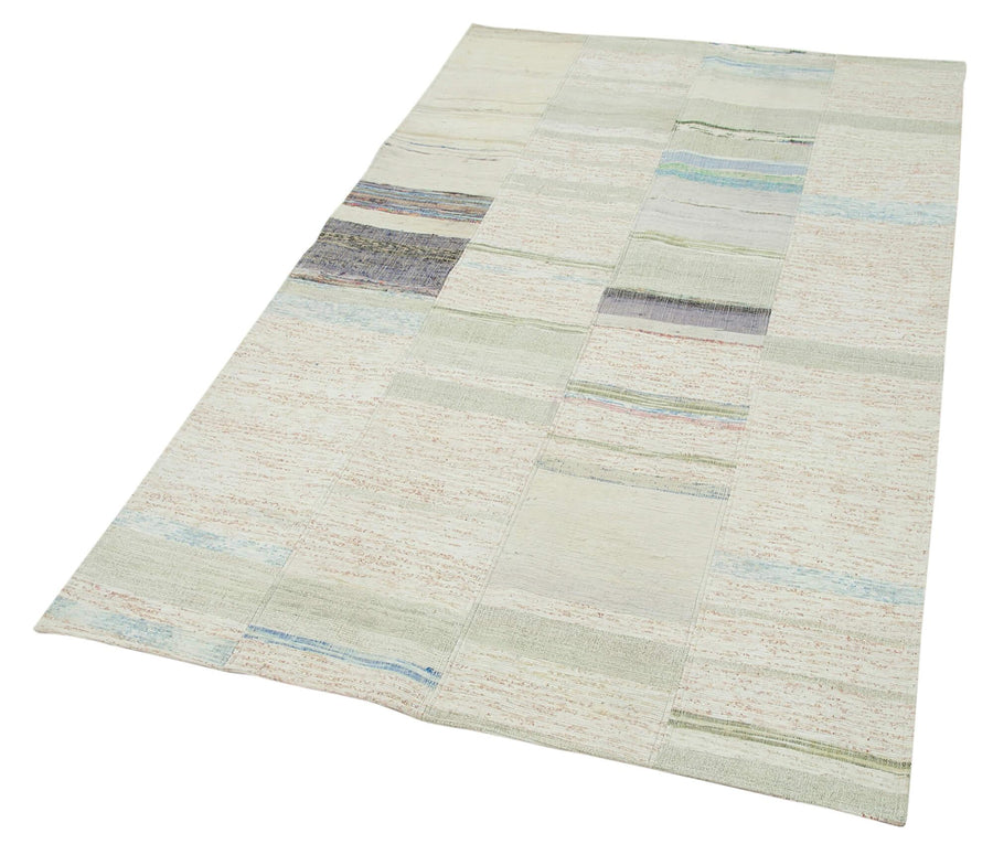 Kırk Yama Bej Patchwork Pamuk Yün El Dokuma Halısı 130x210 Agacan