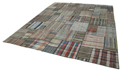 Kırk Yama Gri Patchwork Pamuk Yün El Dokuma Halısı 330x410 Agacan