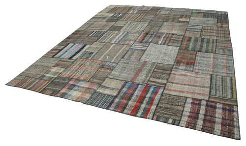 Kırk Yama Gri Patchwork Pamuk Yün El Dokuma Halısı 330x410 Agacan