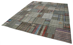 Kırk Yama Gri Patchwork Pamuk Yün El Dokuma Halısı 328x416 Agacan