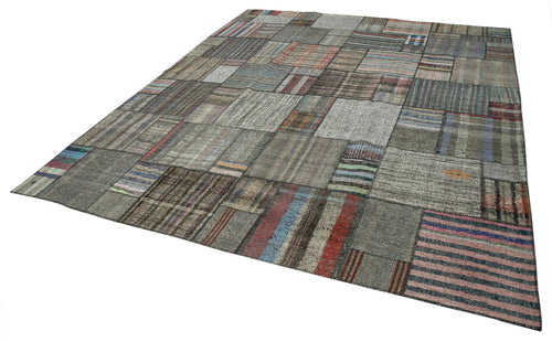 Kırk Yama Gri Patchwork Pamuk Yün El Dokuma Halısı 328x416 Agacan