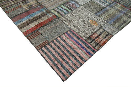 Kırk Yama Gri Patchwork Pamuk Yün El Dokuma Halısı 328x416 Agacan